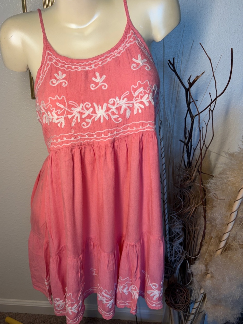 Women's Pink Embroidered Mini Dress